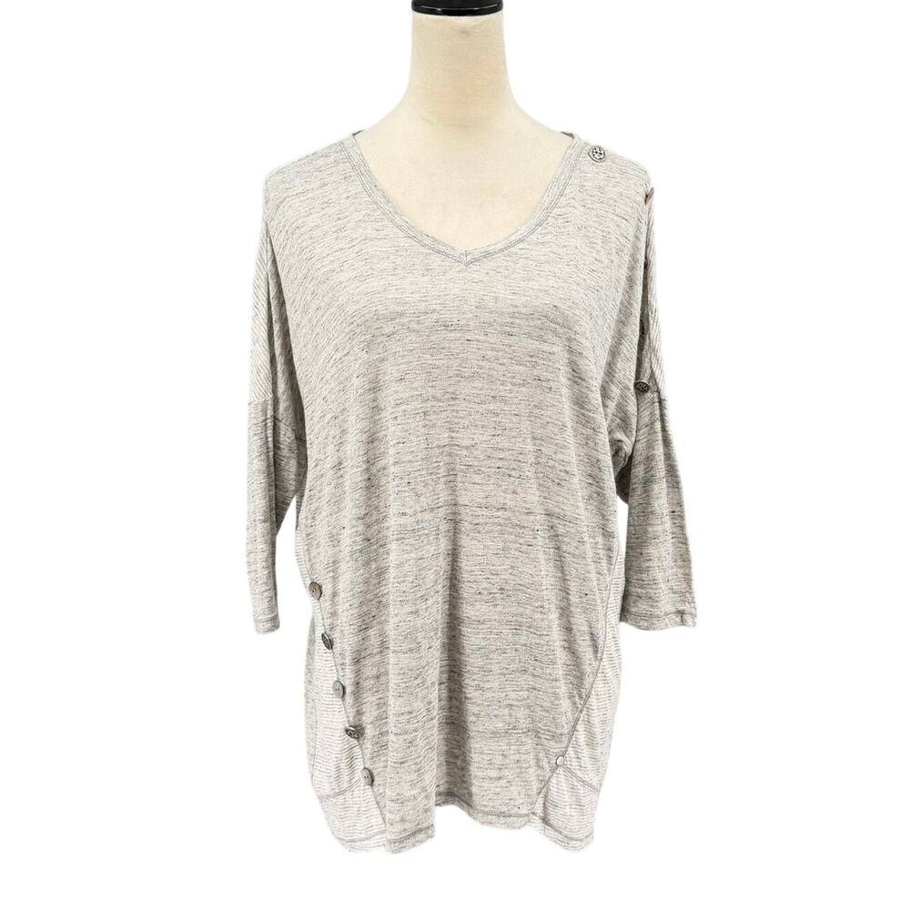 Neon Buddha Gray 100% Linen Relaxed Lagenlook Button Dolman Sleeve Tunic Top